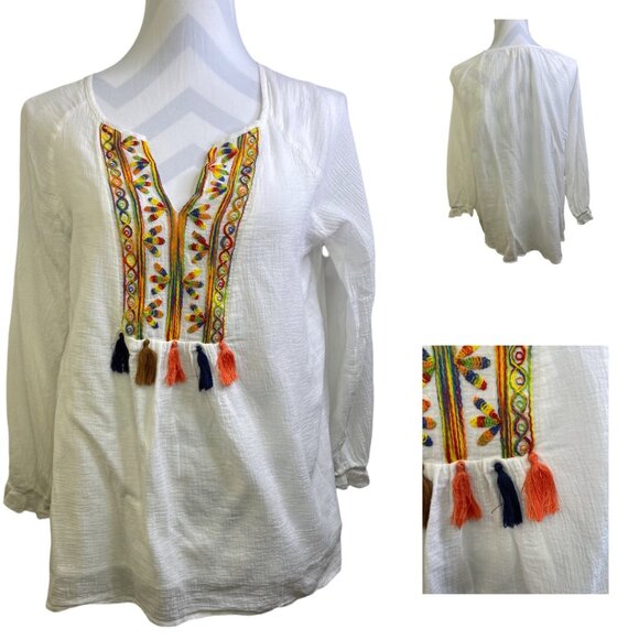 Umgee Medium White Multicolor Popover Colorful Boho Lightweight - Picture 1 of 5